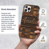 Natural Wooden Square Parquet Texture Seamless Custom Name Protective Phone Case Mobile Cover Durable Everyday Smartphone Shock Resistant