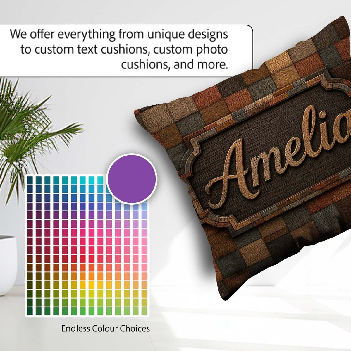 Custom Name Natural Wooden Square Parquet Texture Pattern Lovely Square Filled Cushion Throw Pillow Sofa Bed Home Decor Zip Washable UK Made
