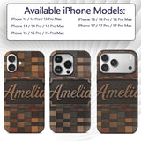 Natural Wooden Square Parquet Texture Seamless Custom Name Protective Phone Case Mobile Cover Durable Everyday Smartphone Shock Resistant