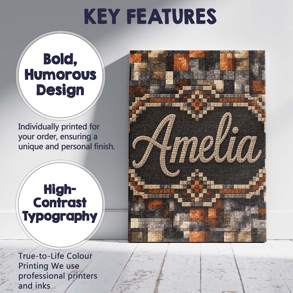 Personalised Name Abstract Pixelated Stone Custom  Unique Gift Idea Elegant Feature Canvas Wall Art Print Decor Picture Ready to Hang