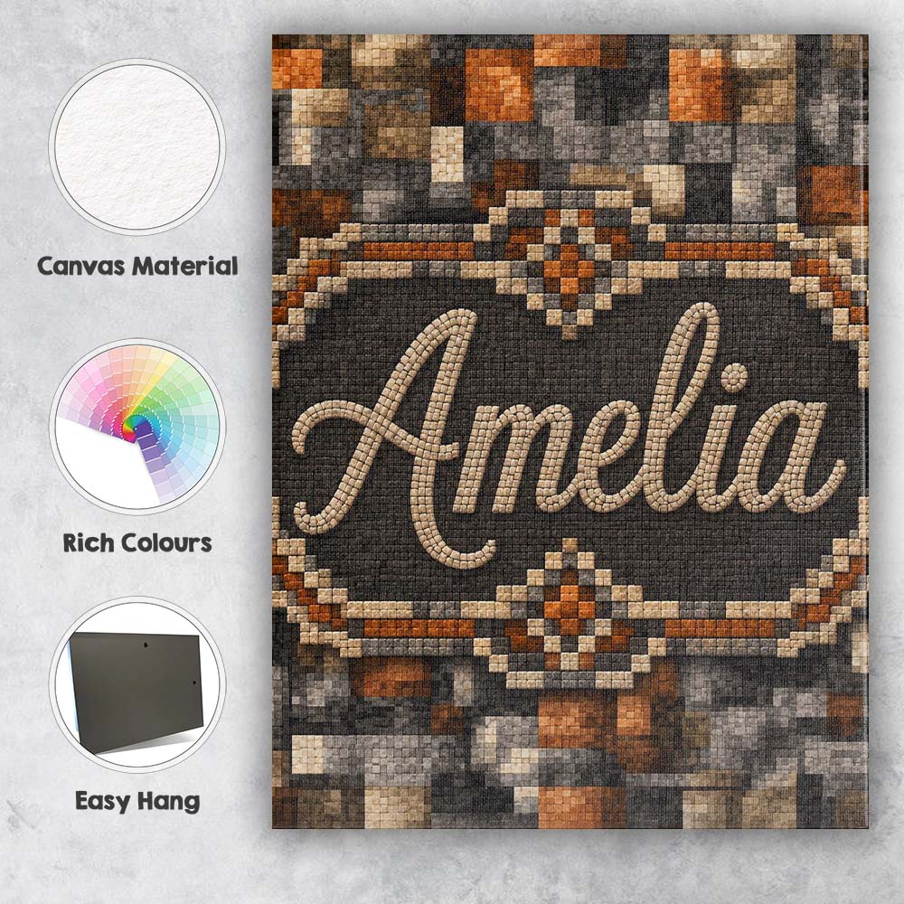 Personalised Name Abstract Pixelated Stone Custom  Unique Gift Idea Elegant Feature Canvas Wall Art Print Decor Picture Ready to Hang