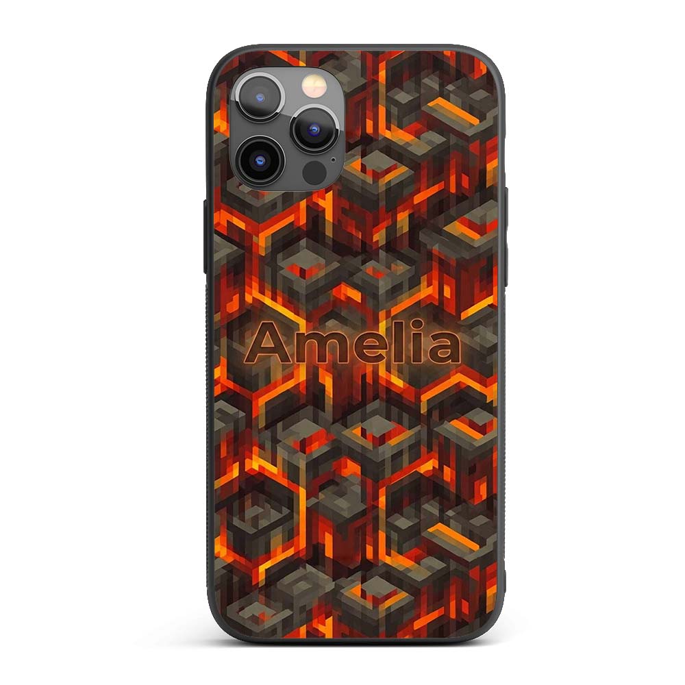 Fiery Lava Cube Geometric Abstract Printed Design Custom Name Protective Phone Case Mobile Cover Durable Everyday Smartphone Shock Resistant