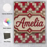 Personalised Name Red Beige Pixel Grid Custom  Modern Room Accent Elegant Feature Canvas Wall Art Print Decor Picture Ready to Hang