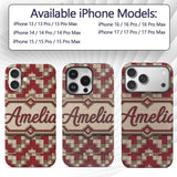 Red Beige Pixel Grid Geometric Abstract Seamless Custom Name Protective Phone Case Mobile Cover Durable Everyday Smartphone Shock Resistant