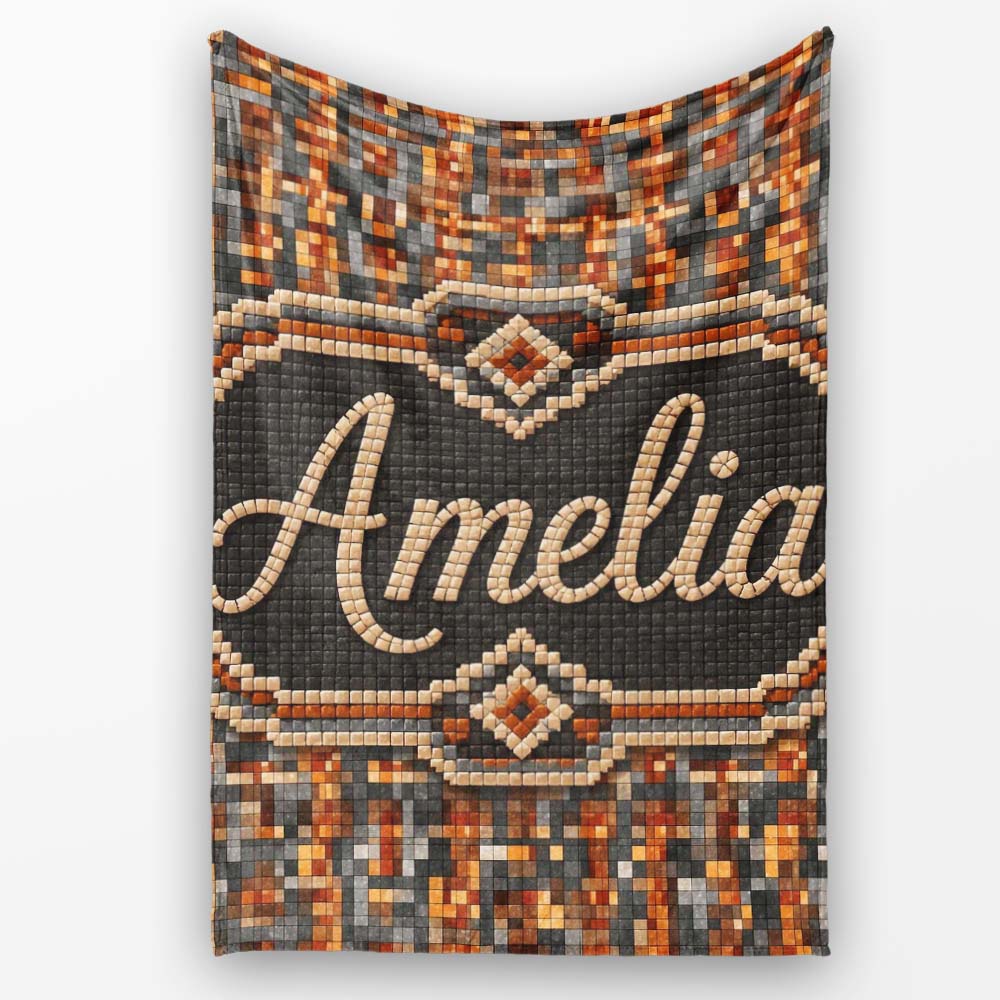 Warm Brown Grey Pixel Mosaic Abstract Seamless Pattern Lovely  Personalised Custom Name Super Soft Fleece Blanket Bed Sofa Throw
