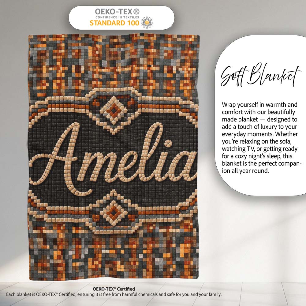 Warm Brown Grey Pixel Mosaic Abstract Seamless Pattern Lovely  Personalised Custom Name Super Soft Fleece Blanket Bed Sofa Throw