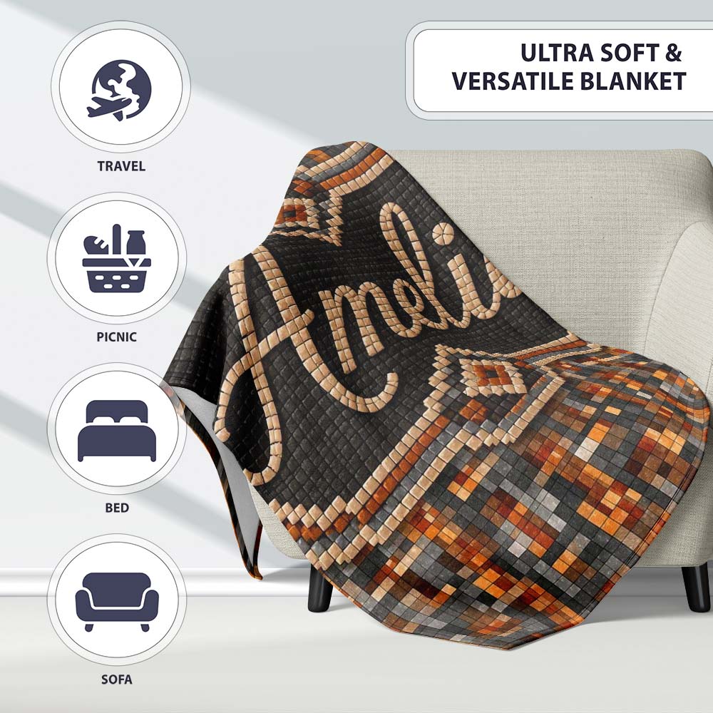 Warm Brown Grey Pixel Mosaic Abstract Seamless Pattern Lovely  Personalised Custom Name Super Soft Fleece Blanket Bed Sofa Throw