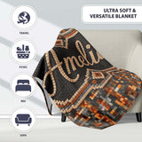Warm Brown Grey Pixel Mosaic Abstract Seamless Pattern Lovely  Personalised Custom Name Super Soft Fleece Blanket Bed Sofa Throw