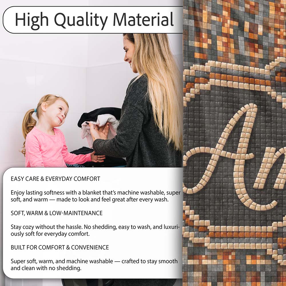 Warm Brown Grey Pixel Mosaic Abstract Seamless Pattern Lovely  Personalised Custom Name Super Soft Fleece Blanket Bed Sofa Throw