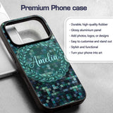 Blue Green Square Tile Mosaic Texture Seamless Custom Name Protective Phone Case Mobile Cover Durable Everyday Smartphone Shock Resistant