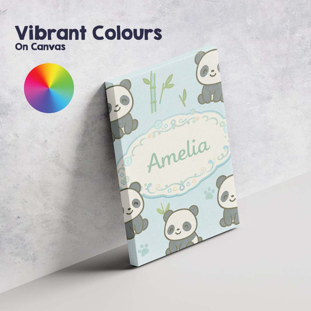 Personalised Name Cute Panda Bamboo Cartoon Animal Pattern Stylish Custom  Unique Canvas Wall Art Print Decor Picture Ready to Hang
