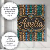 Personalised Name Teal Brown Blue Vertical Custom  Unique Gift Idea Elegant Feature Canvas Wall Art Print Decor Picture Ready to Hang