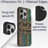 Teal Brown Blue Vertical Cube Abstract Seamless Custom Name Protective Phone Case Mobile Cover Durable Everyday Smartphone Shock Resistant