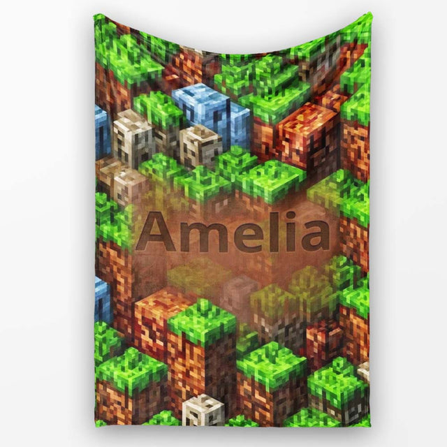 Minecraft Style Grass Dirt Blocks Landscape Seamless Pattern Lovely  Personalised Custom Name Super Soft Fleece Blanket Bed Sofa Throw