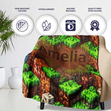 Minecraft Style Grass Dirt Blocks Landscape Seamless Pattern Lovely  Personalised Custom Name Super Soft Fleece Blanket Bed Sofa Throw