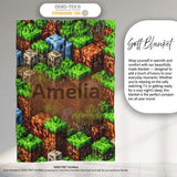 Minecraft Style Grass Dirt Blocks Landscape Seamless Pattern Lovely  Personalised Custom Name Super Soft Fleece Blanket Bed Sofa Throw