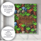 Personalised Name Minecraft Style Grass Custom  Modern Room Accent Elegant Feature Canvas Wall Art Print Decor Picture Ready to Hang