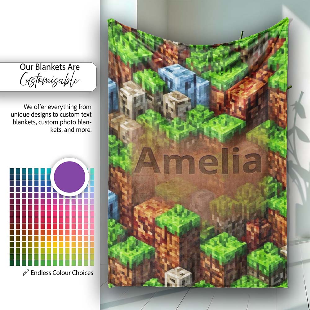 Minecraft Style Grass Dirt Blocks Landscape Seamless Pattern Lovely  Personalised Custom Name Super Soft Fleece Blanket Bed Sofa Throw