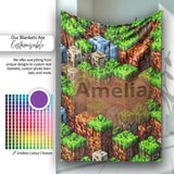 Minecraft Style Grass Dirt Blocks Landscape Seamless Pattern Lovely  Personalised Custom Name Super Soft Fleece Blanket Bed Sofa Throw