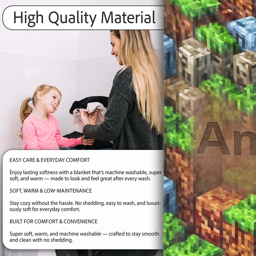 Minecraft Style Grass Dirt Blocks Landscape Seamless Pattern Lovely  Personalised Custom Name Super Soft Fleece Blanket Bed Sofa Throw