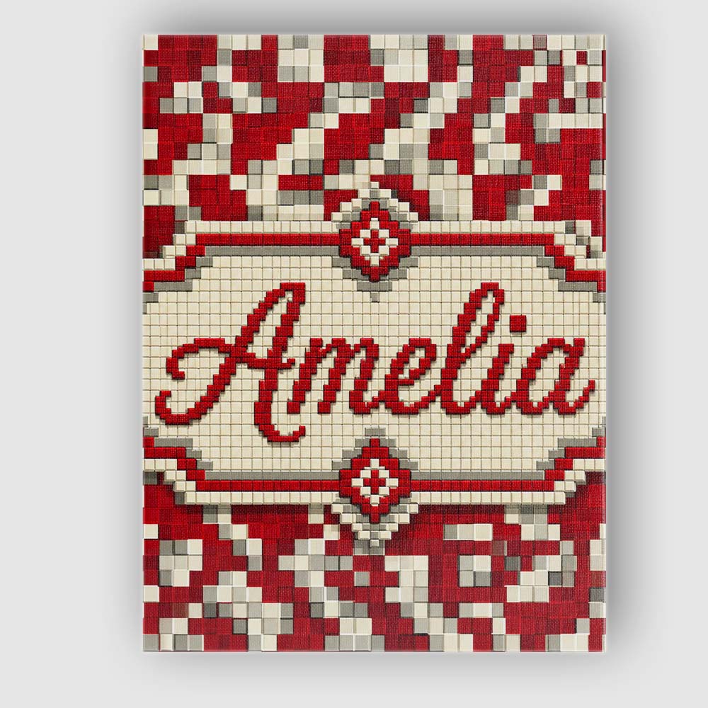 Personalised Name Red White Pixel Geometric Custom  Bespoke Interior Contemporary Canvas Wall Art Print Decor Picture Ready to Hang