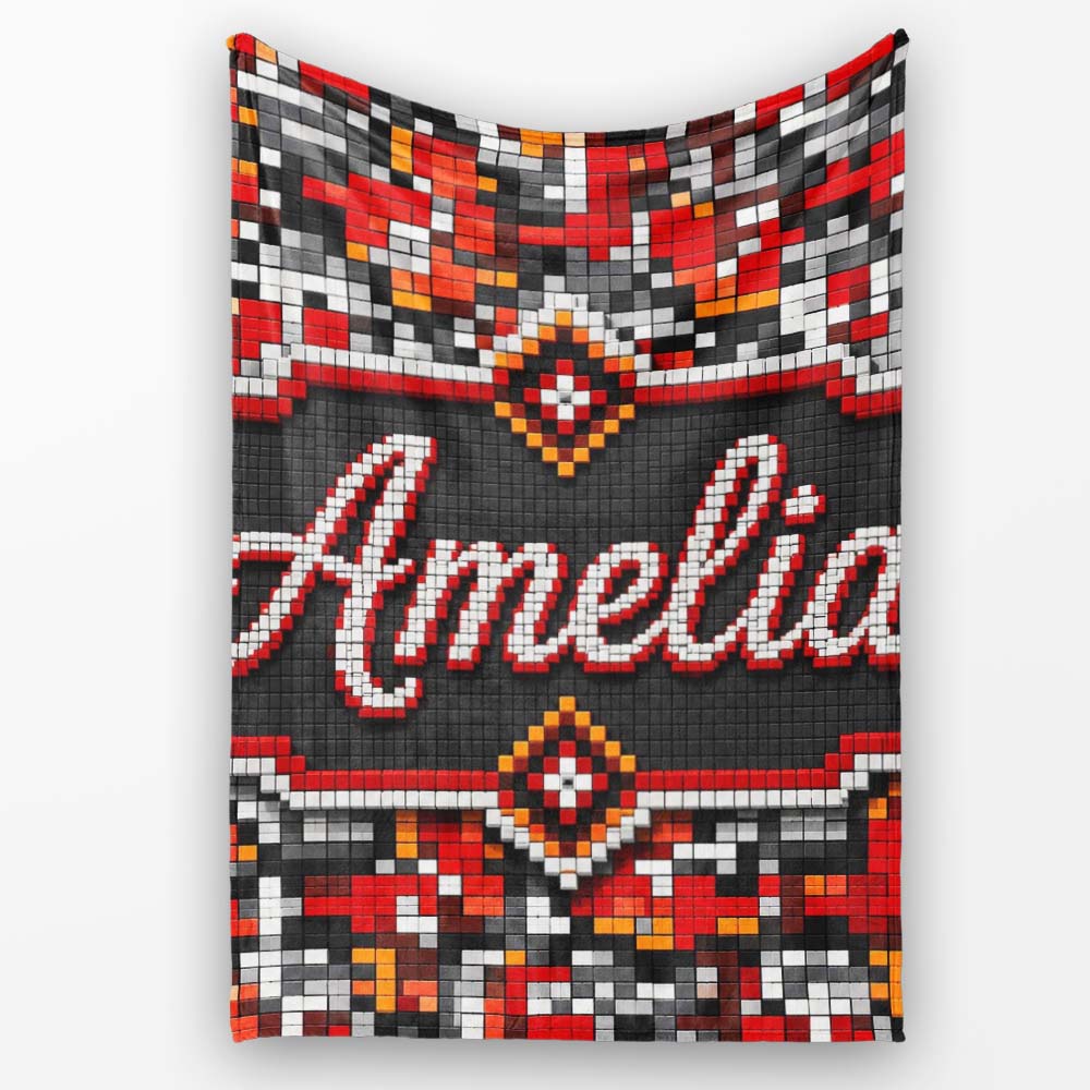 Red Black Grey Pixelated Abstract Mosaic Seamless Pattern Lovely  Personalised Custom Name Super Soft Fleece Blanket Bed Sofa Throw