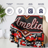 Red Black Grey Pixelated Abstract Mosaic Seamless Pattern Lovely  Personalised Custom Name Super Soft Fleece Blanket Bed Sofa Throw