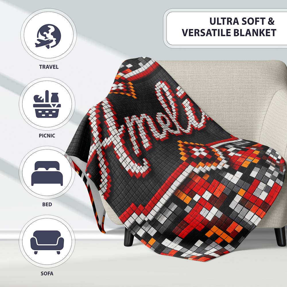 Red Black Grey Pixelated Abstract Mosaic Seamless Pattern Lovely  Personalised Custom Name Super Soft Fleece Blanket Bed Sofa Throw