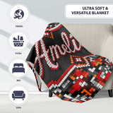 Red Black Grey Pixelated Abstract Mosaic Seamless Pattern Lovely  Personalised Custom Name Super Soft Fleece Blanket Bed Sofa Throw