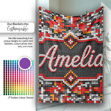 Red Black Grey Pixelated Abstract Mosaic Seamless Pattern Lovely  Personalised Custom Name Super Soft Fleece Blanket Bed Sofa Throw