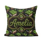 Custom Name Floating Grass Block Night Landscape Seamless Lovely Square Filled Cushion Throw Pillow Sofa Bed Home Decor Zip Washable UK Made