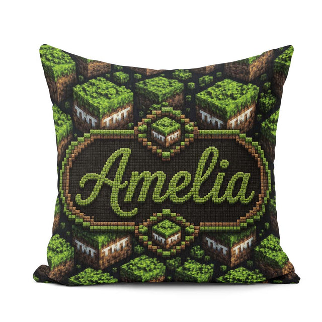 Custom Name Floating Grass Block Night Landscape Seamless Lovely Square Filled Cushion Throw Pillow Sofa Bed Home Decor Zip Washable UK Made