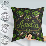 Custom Name Floating Grass Block Night Landscape Seamless Lovely Square Filled Cushion Throw Pillow Sofa Bed Home Decor Zip Washable UK Made
