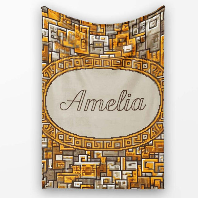 Orange Grey Geometric Maze Abstract Seamless Pattern Lovely  Personalised Custom Name Super Soft Fleece Blanket Bed Sofa Throw