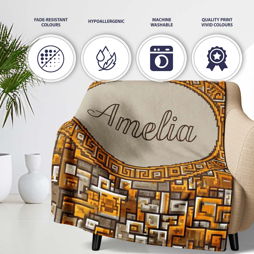 Orange Grey Geometric Maze Abstract Seamless Pattern Lovely  Personalised Custom Name Super Soft Fleece Blanket Bed Sofa Throw
