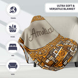 Orange Grey Geometric Maze Abstract Seamless Pattern Lovely  Personalised Custom Name Super Soft Fleece Blanket Bed Sofa Throw