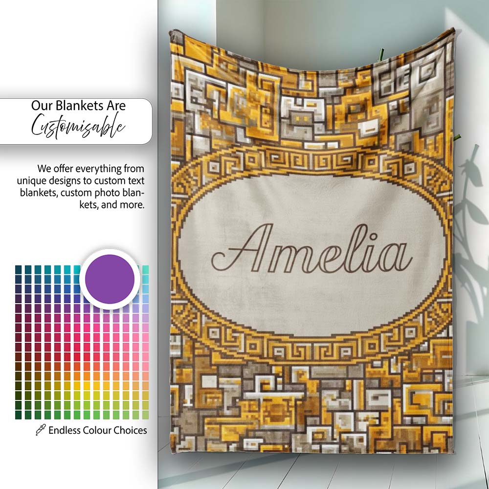 Orange Grey Geometric Maze Abstract Seamless Pattern Lovely  Personalised Custom Name Super Soft Fleece Blanket Bed Sofa Throw