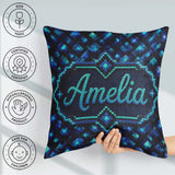 Custom Name Blue Teal Diamond Pixel Abstract Seamless Pattern Square Filled Cushion Throw Pillow Sofa Bed Home Decor Zip Washable UK Made
