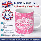 Personalized Custom Name Pink Christmas Trees Snowflake Star Seamless Pattern Lovely 11oz Ceramic Coffee Tea Mug White Large Handle