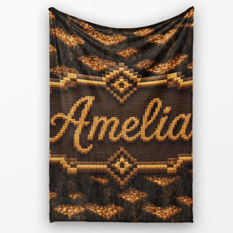 3D Brown Dirt Block Cube Texture Seamless Pattern Cute Unique Gift  Personalised Custom Name Super Soft Fleece Blanket Bed Sofa Throw