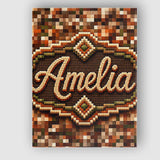 Personalised Name Earth Tone Pixel Mosaic Custom  Unique Gift Idea Elegant Feature Canvas Wall Art Print Decor Picture Ready to Hang