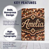 Personalised Name Earth Tone Pixel Mosaic Custom  Unique Gift Idea Elegant Feature Canvas Wall Art Print Decor Picture Ready to Hang