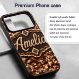 Earth Tone Pixel Mosaic Abstract Seamless Pattern Custom Name Protective Phone Case Mobile Cover Durable Everyday Smartphone Shock Resistant