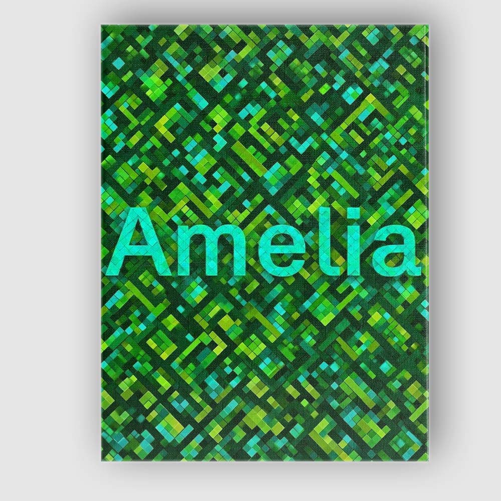 Personalised Name Green Pixel Geometric Custom  Modern Room Accent Elegant Feature Canvas Wall Art Print Decor Picture Ready to Hang
