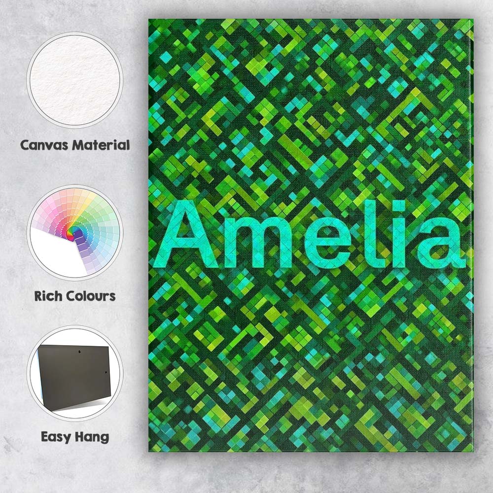 Personalised Name Green Pixel Geometric Custom  Modern Room Accent Elegant Feature Canvas Wall Art Print Decor Picture Ready to Hang
