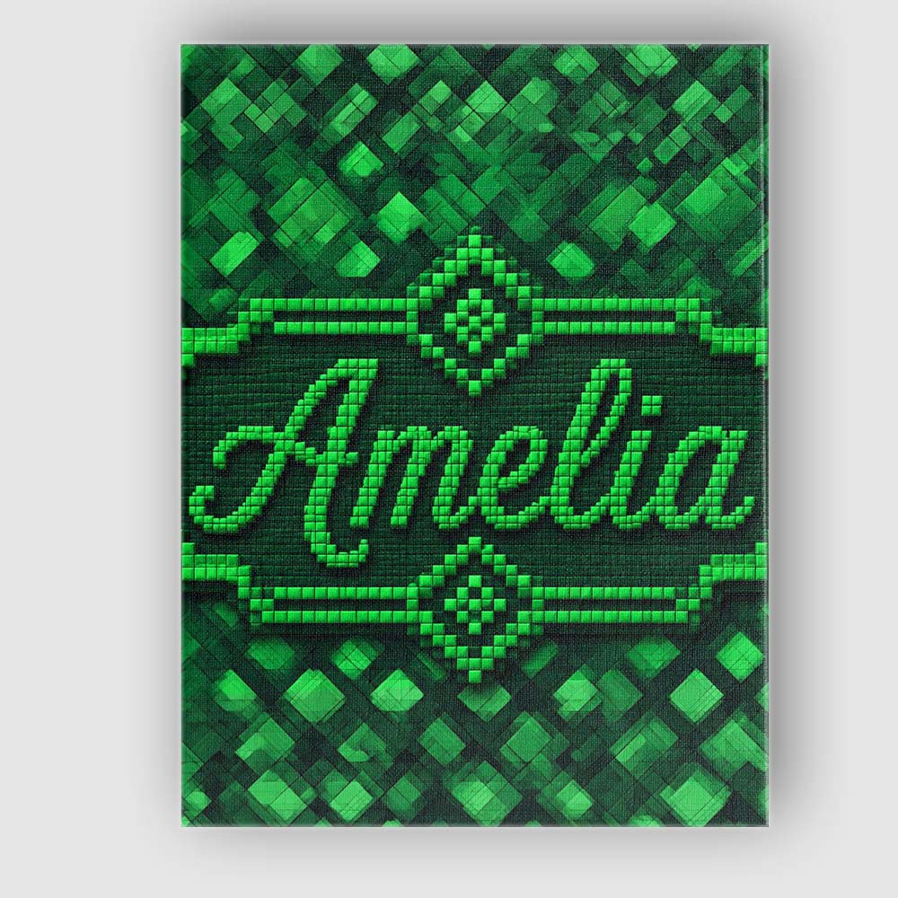 Personalised Name Layered Green Square Custom  Modern Room Accent Elegant Feature Canvas Wall Art Print Decor Picture Ready to Hang