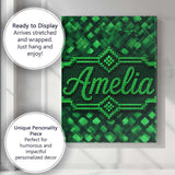 Personalised Name Layered Green Square Custom  Modern Room Accent Elegant Feature Canvas Wall Art Print Decor Picture Ready to Hang