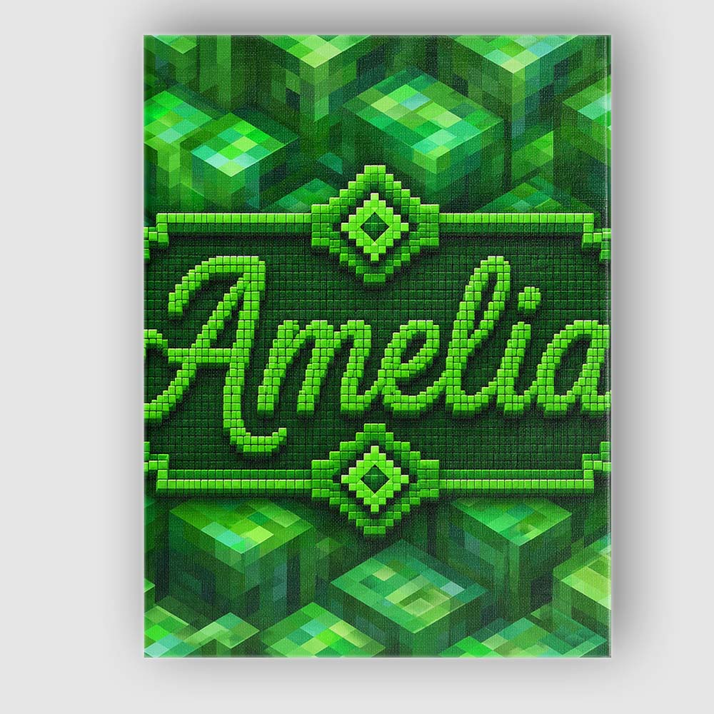 Personalised Name Green 3D Cube Block Custom Modern Room Accent Creative Decorator Style Canvas Wall Art Print Decor Picture Ready to Hang