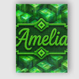 Personalised Name Green 3D Cube Block Custom Modern Room Accent Creative Decorator Style Canvas Wall Art Print Decor Picture Ready to Hang