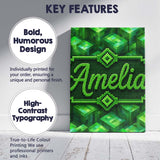 Personalised Name Green 3D Cube Block Custom Modern Room Accent Creative Decorator Style Canvas Wall Art Print Decor Picture Ready to Hang